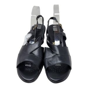 Sas Womens Slingback Sandals Black Leather Wedge Comfort Buckle 11 N